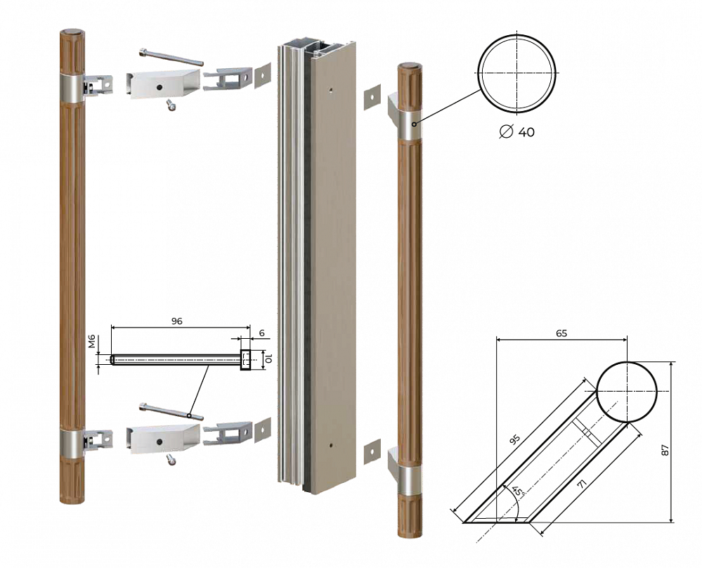 Дверная ручка Эксклюзив 6 из дуба на кронштейне